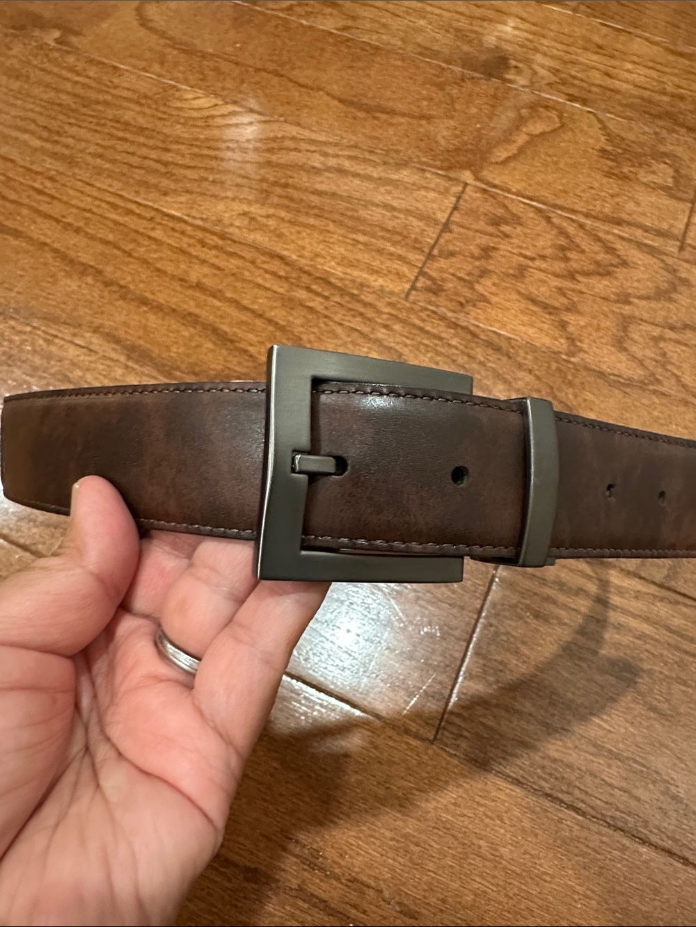 Classic Black and brown faux Leather reversible belt with Gunmetal Buckle - Picture 3 of 7